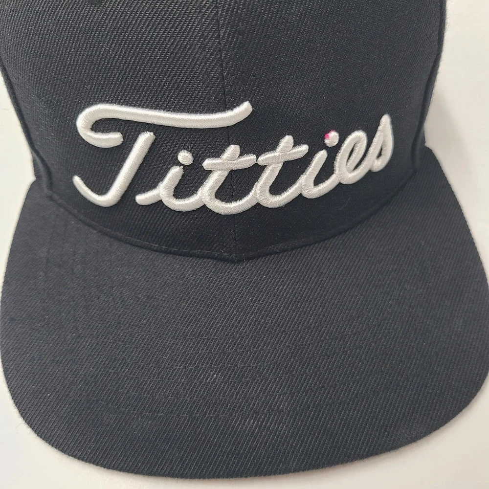 Titties‎ Hat Snapback Power Golf Black White Parody Script Logo Wool Blend Men
